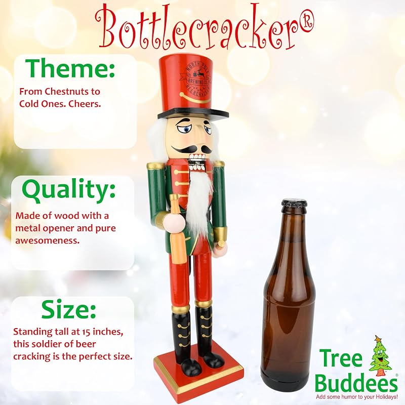 Beercracker Nutcracker Bottle Opener 15" Tall - Functional Holiday Decor