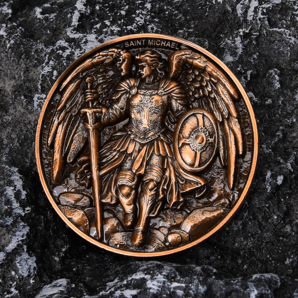Saint Michael Archangel Protection Coin - 1.57-Inch Double-Sided Zinc Alloy Collectible with Antique Finish