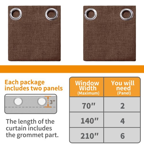 YoungsTex Dark Brown Linen Blackout Curtains 84 Inches Long for Bedroom, Chocolate Thermal Insulated Drapes with Grommet Full Room Darkening Privacy for Living Room, 2 Panels, 52 X 84 Inch