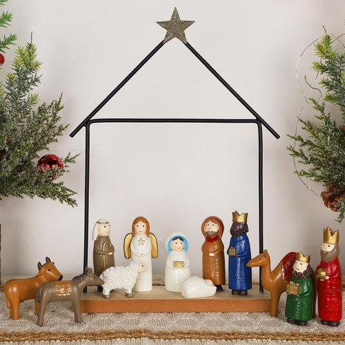 Juegoal Christmas Nativity Set - 13 Mini Resin Figurines for Holiday Decor | Religious Table Ornaments