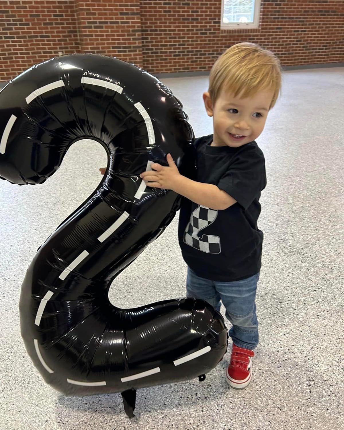 Race Car 2 Balloon - 40 Inch Black Number 2 Balloon for Second Birthday Party Decorations