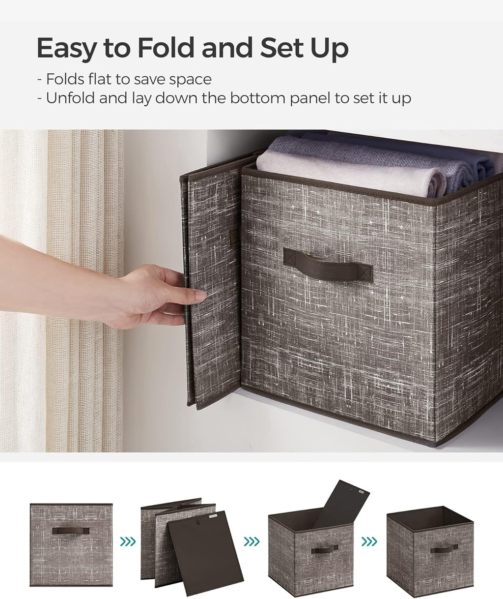 SONGMICS Storage Cubes - 13-Inch Non-Woven Fabric Bins with Double Handles - Set of 6, Walnut Color for Closet Organization