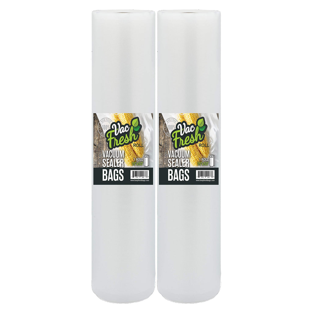 Vac Fresh Vacuum Sealer Roll Bags, 15 inches x 50 feet, 3.5mil Embossed, Vacuum Seal Bags, Food Storage Bags, Meal Prep, Marinating, Sous Vide, Vacuum Sealing Storage Bags, 2 Rolls, 100 Feet Total