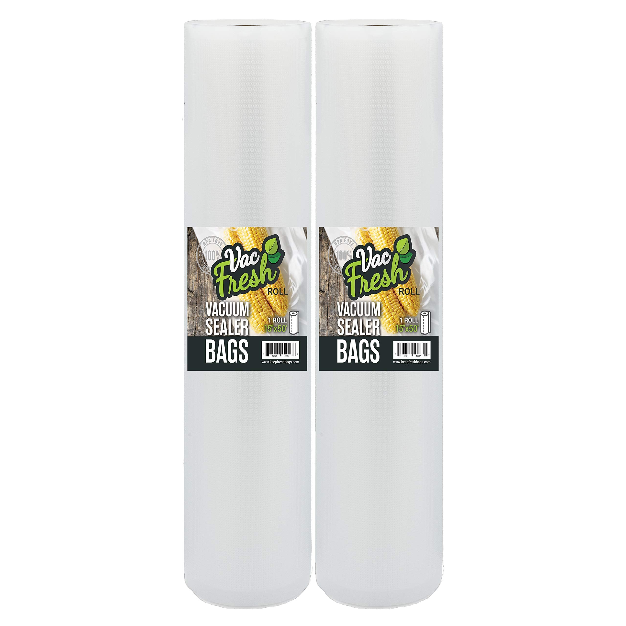 Vac Fresh Vacuum Sealer Roll Bags, 15 inches x 50 feet, 3.5mil Embossed, Vacuum Seal Bags, Food Storage Bags, Meal Prep, Marinating, Sous Vide, Vacuum Sealing Storage Bags, 2 Rolls, 100 Feet Total