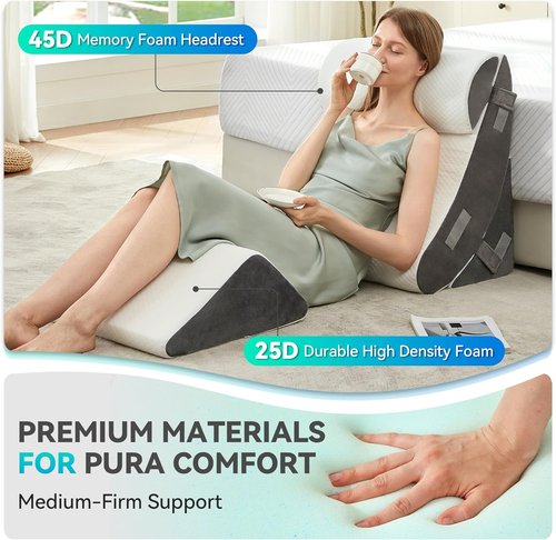 BDEUS Bed Wedge Pillow Set - 4PCS Orthopedic Memory Foam for Back, Neck & Leg Pain Relief | White