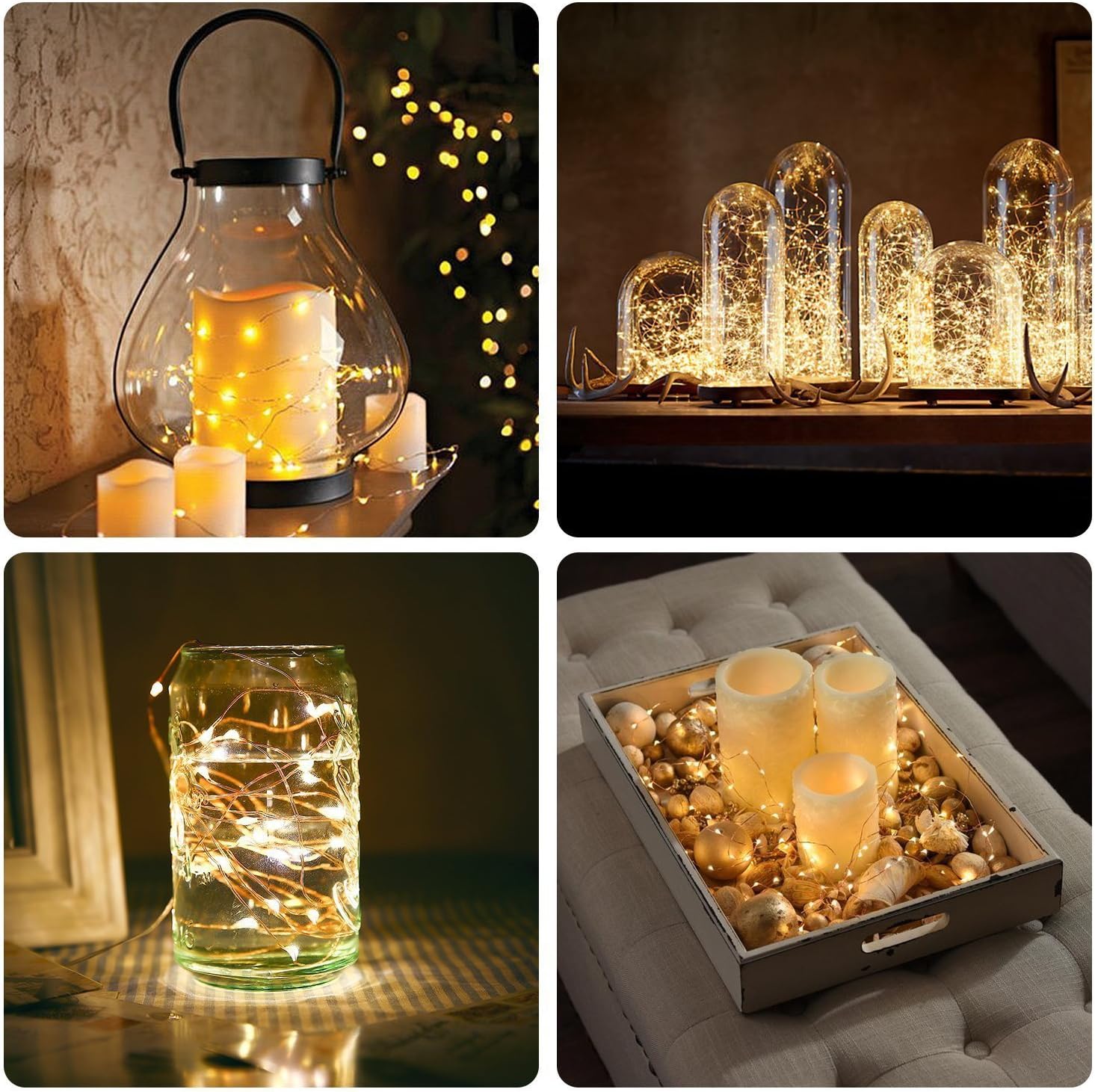 BXROIU Fairy Lights - 20 LEDs Micro Silver Wire String Lights | Battery Operated, 6.6Ft Warm White (6 Pack)