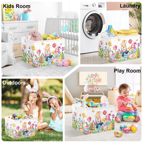 HUUMONSS Easter Rabbit Gnome Laundry Hamper Large Storage Basket Cute Tulip Eggs Collapsible Parents Organizer Kids Toy Clothes Bins for Bedroom, Bathroom, Butterfly, 36L