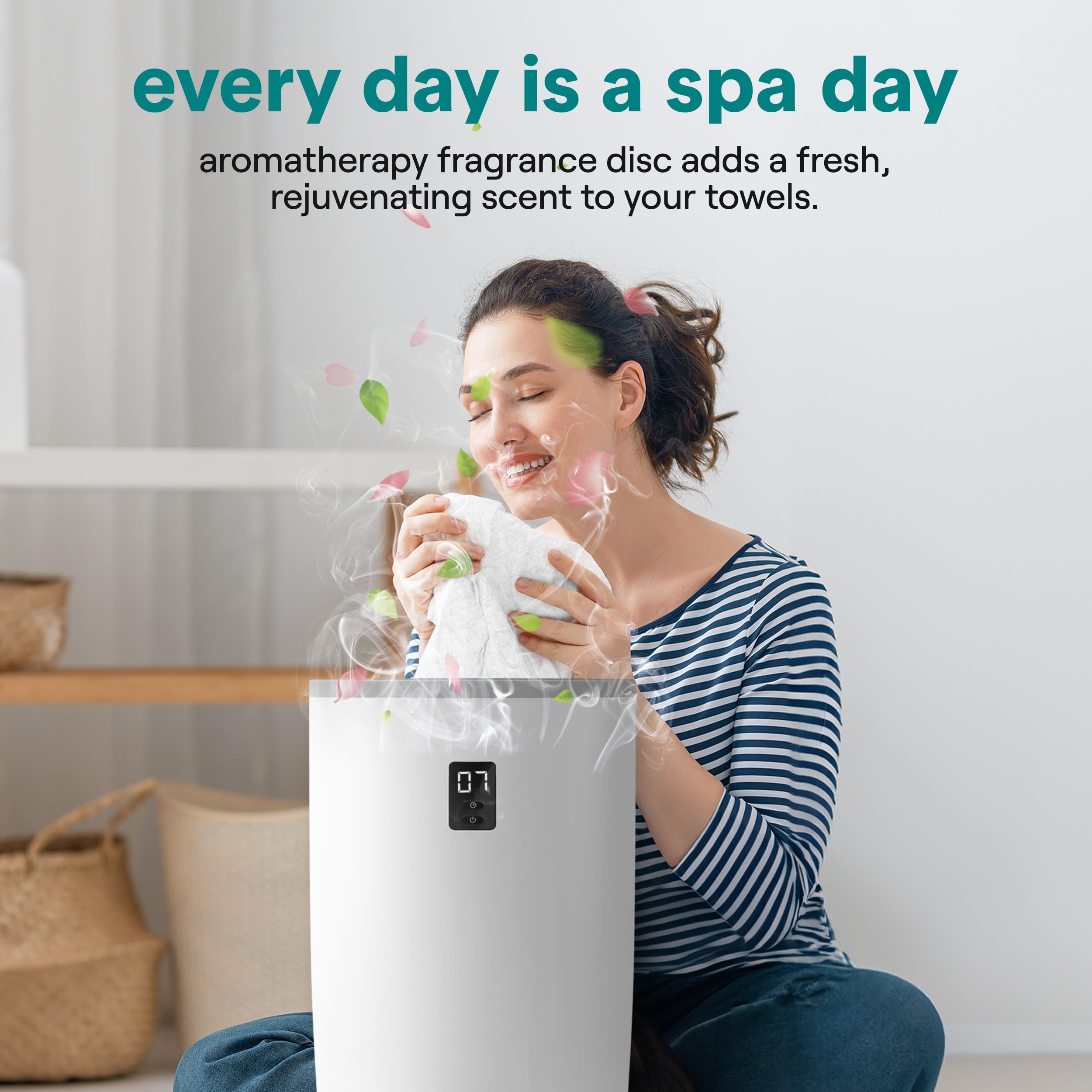 SereneLife Towel Warmer & Blanket Warmer, Single Touch Hot Towel Warmer with LED Ring, Timer, Auto Shut Off, 21.5" Bathroom Towel Warmer with 20L Capacity Fits 2 Towels, Includes 2 Fragrance Discs