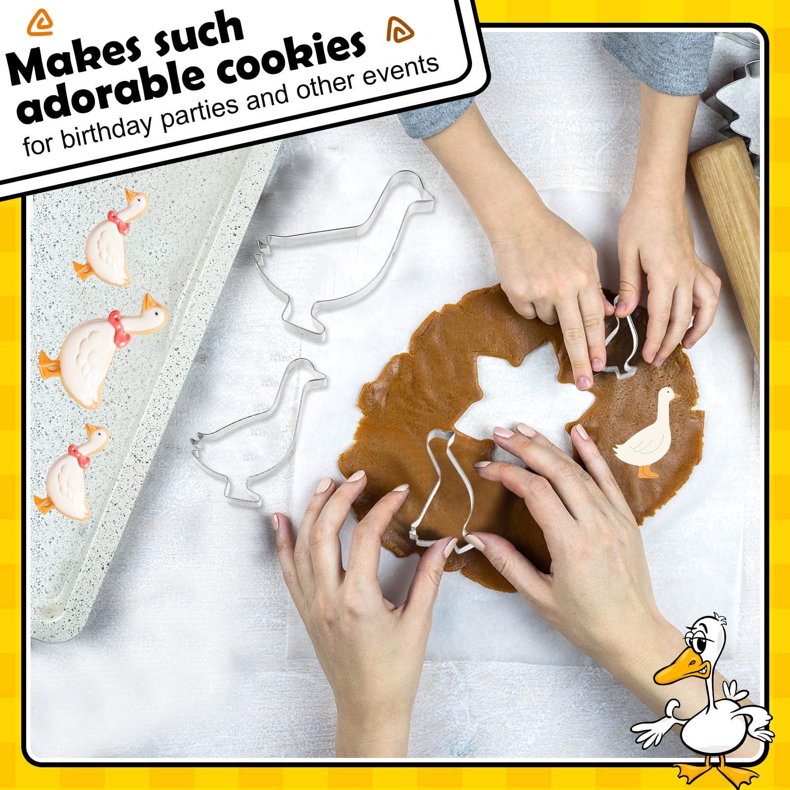 Havawish 4 Pcs Cookie Cutter Set 2 in to 5 in Cookie Cutter Stainless Steel for Baking Fondant Fruit Bread Birthday Party Decorations (Goose)