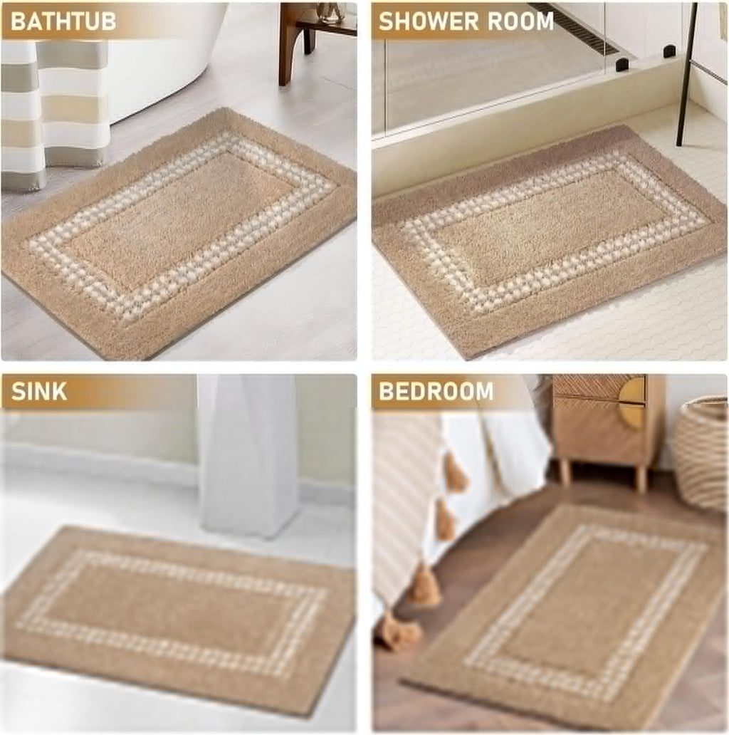 Skiennix Beige Bathroom Rugs - Non-Slip Washable Microfiber Mats | Plush & Absorbent 20x31 Inches
