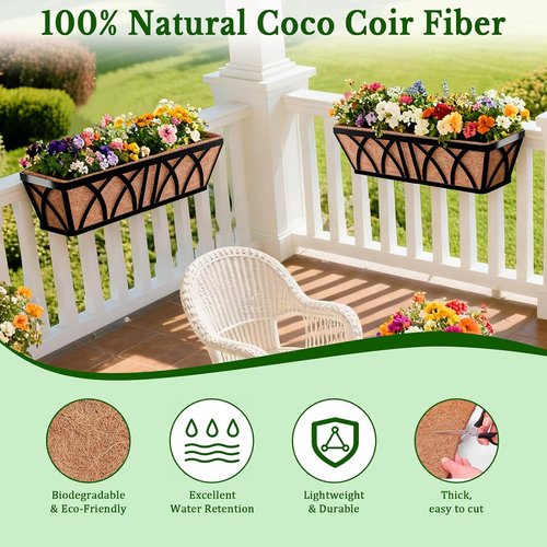 Halatool 24-Inch Coco Fiber Window Box Liners - Natural Coconut Coir Planter Replacement for Hanging Baskets & Pots