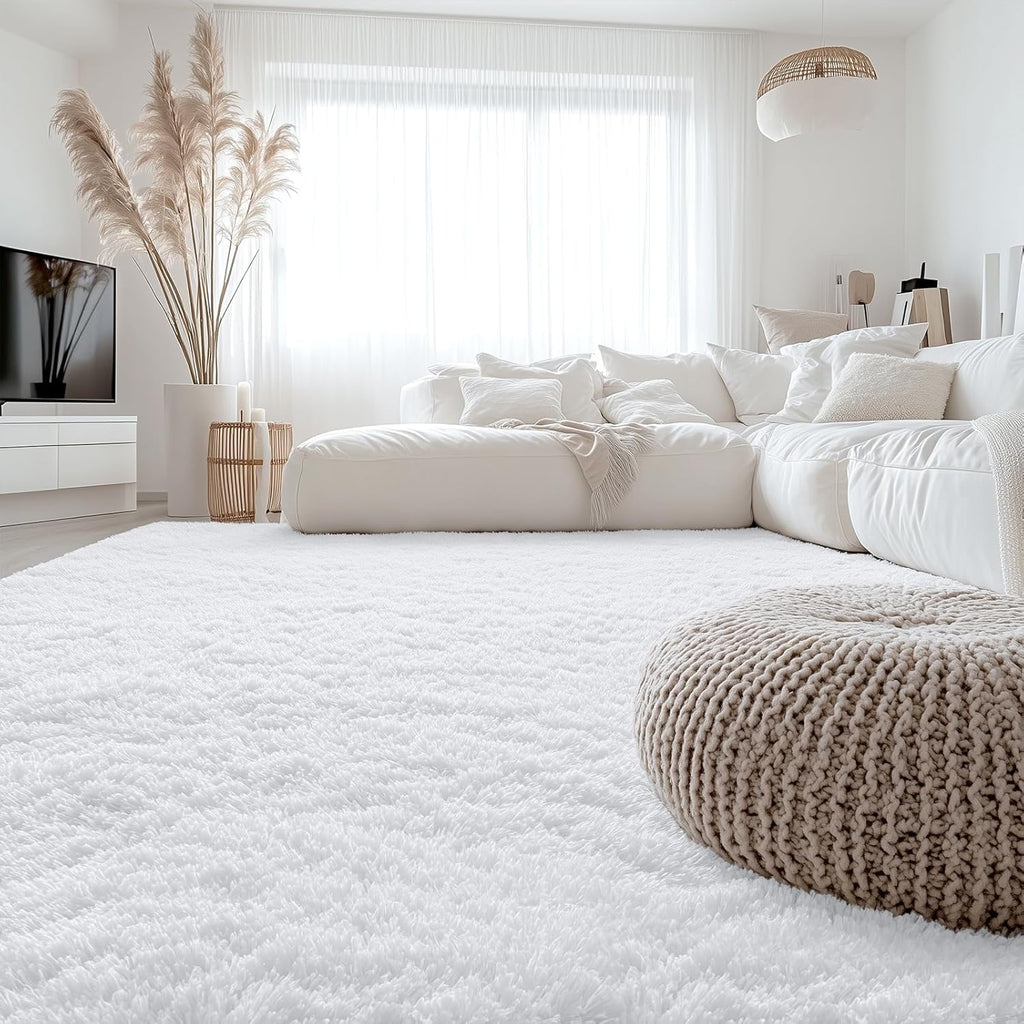 OLANLY Large Area Rug - Soft Fluffy Shaggy Carpet for Living Room & Bedroom | Machine Washable, White