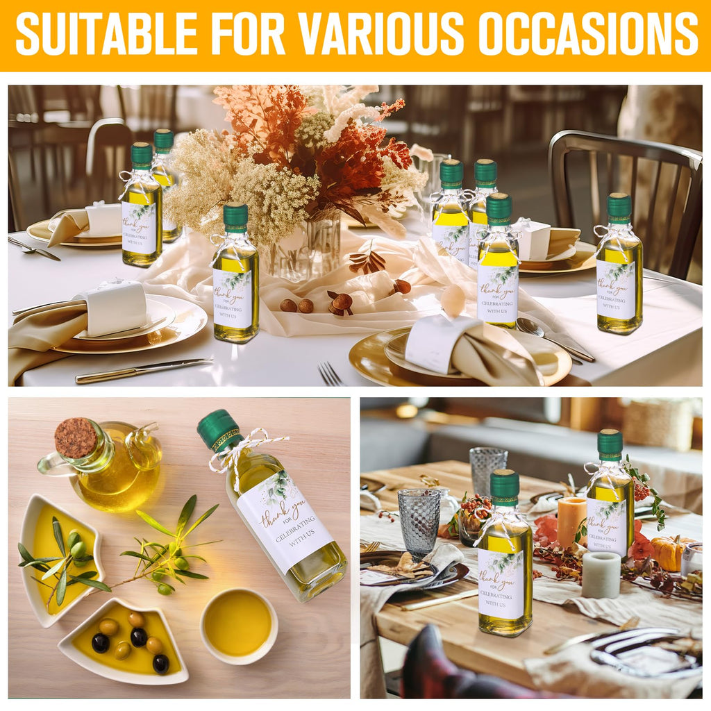 Reallnaive 30 Pack 3 oz Mini Glass Olive Oil Bottles Set, Homemade Wedding Sauce Gift Bottles Leakproof Screw Cap, Thank You Wedding Stickers for Storing Oil Honey Bridal Baby Shower Favors (Green)
