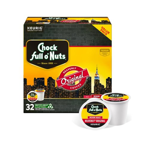 Chock Full o' Nuts K-Cup Pods - Heavenly Original Medium Roast Coffee - 32 Single Serve Pods