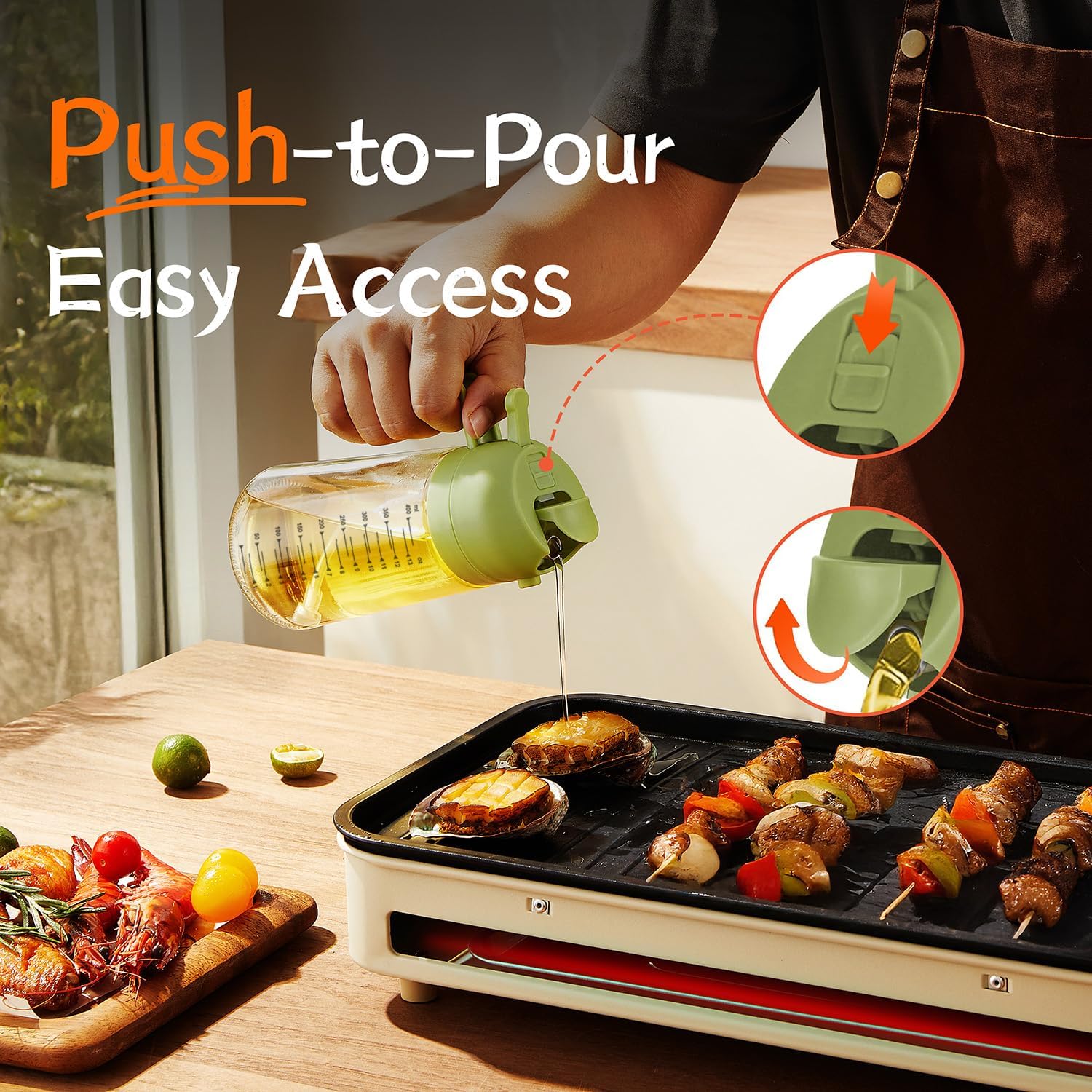 TrendPlain 16oz Glass Olive Oil Sprayer - 2-in-1 Dispenser Bottle for Cooking & BBQ - White & Green