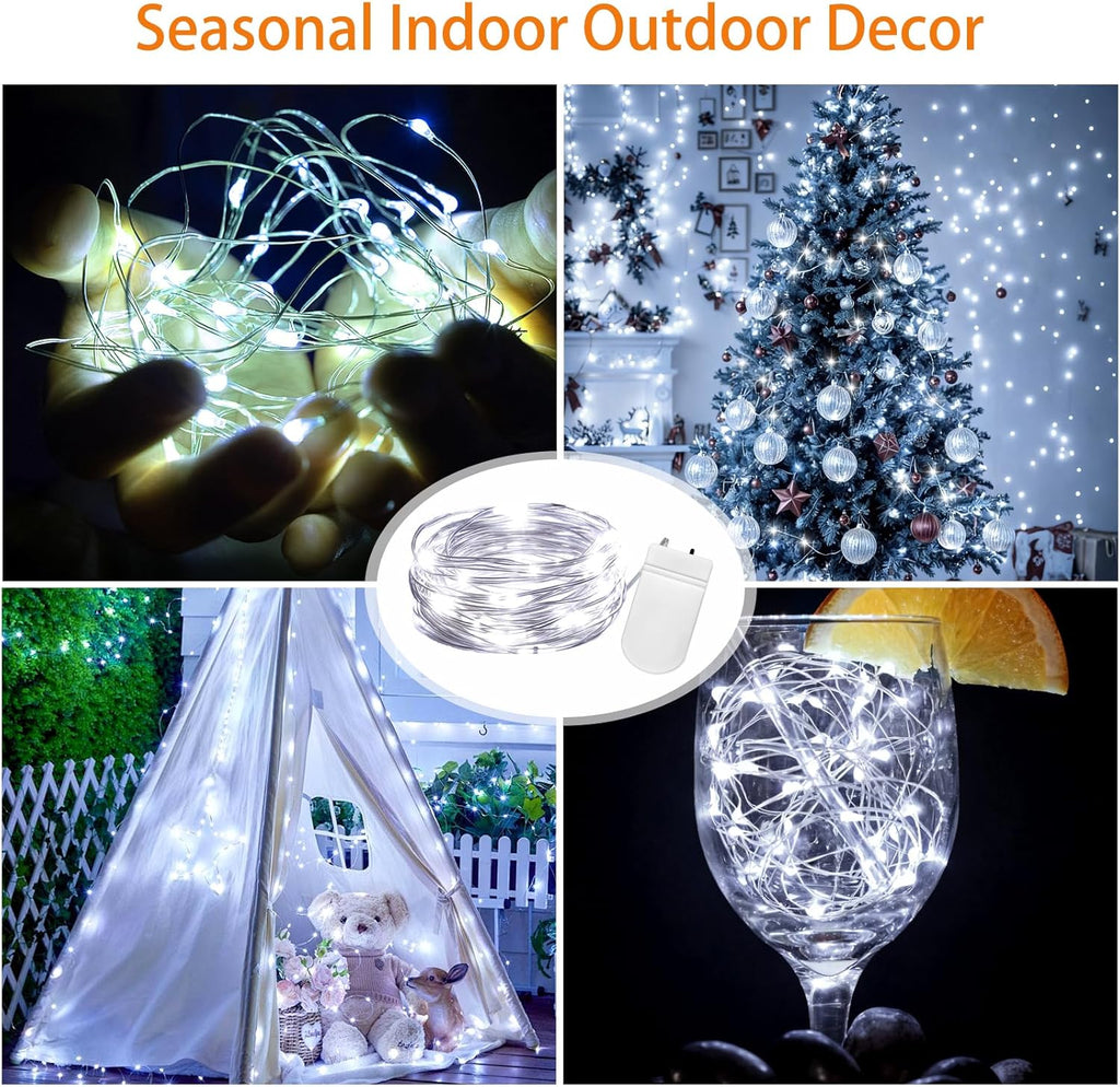VOOKRY 30 LED Fairy Lights - 10 ft Battery Operated Mini Silver Wire for DIY Crafts & Weddings