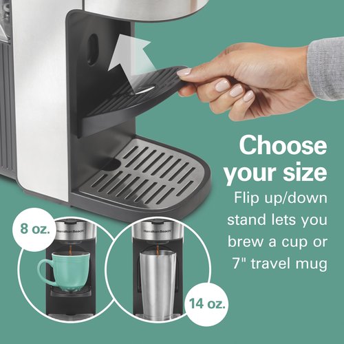 Hamilton Beach The Scoop Single Serve Coffee Maker & Fast Grounds Brewer for 8-14oz. Cups, Brews in Minutes, 40oz. Removable Reservoir, Stainless Steel (49987),Silver