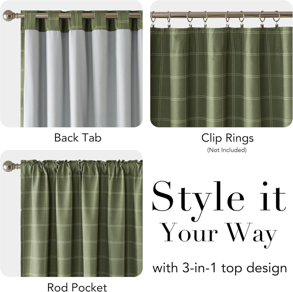 NICETOWN Buffalo Plaid Blackout Curtain Panels - Thermal Insulated 84" Length, Moss Green, 52" W x 84" L
