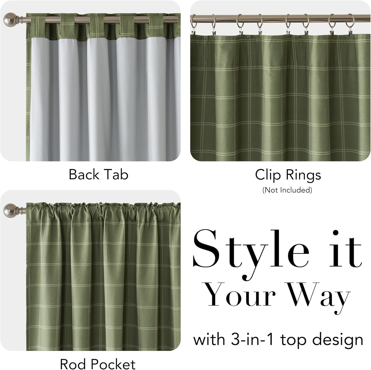 NICETOWN Buffalo Plaid Blackout Curtain Panels - Thermal Insulated 84" Length, Moss Green, 52" W x 84" L