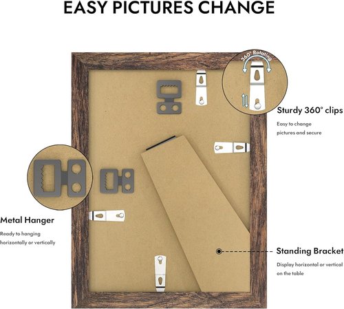 Hongkee 5x7 Picture Frame - Rustic Brown Wooden Frame for 4x6 or 5x7 Photos | Wall & Tabletop Display