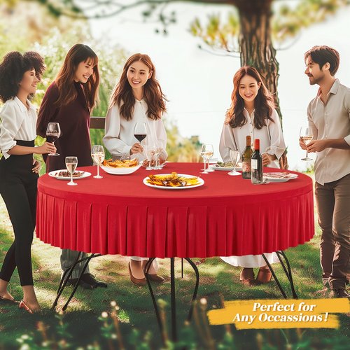 4 Pack Red Spandex Round Tablecloths for 72in Table, Stretchy Fitted 6FT Round Table Cloths, Wrinkle Free Table Cover with Skirt for Wedding Birthday Party Bridal Shower Banquet