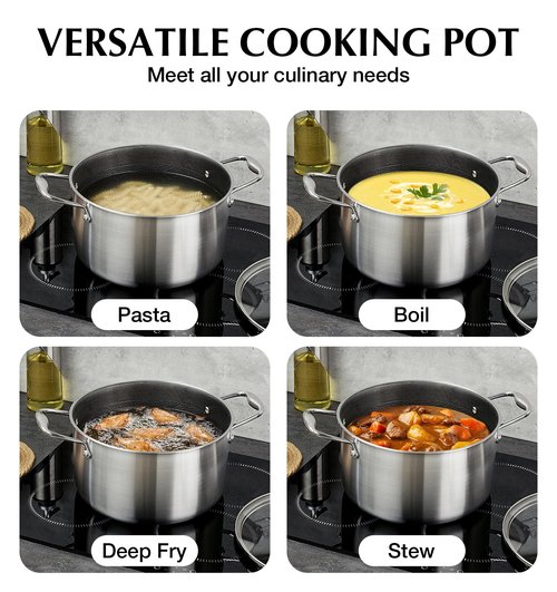 KOCH SYSTEME CS Tri-ply Stainless Steel Stock Pot, 8-Quart Nonstick Hybrid 18/10 Stainless Steel Pot with Lid, Soup Pots with Nonstick Honeycomb Interior, Compatible with All Cooktops, Oven Safe