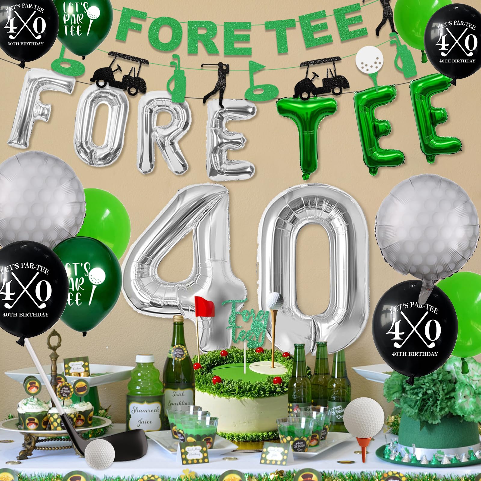 40th Birthday Decorations for Men, Golf Themed Happy 40th Birthday Party Decorations Balloons Numbers Banner Accessories Gifts for Men