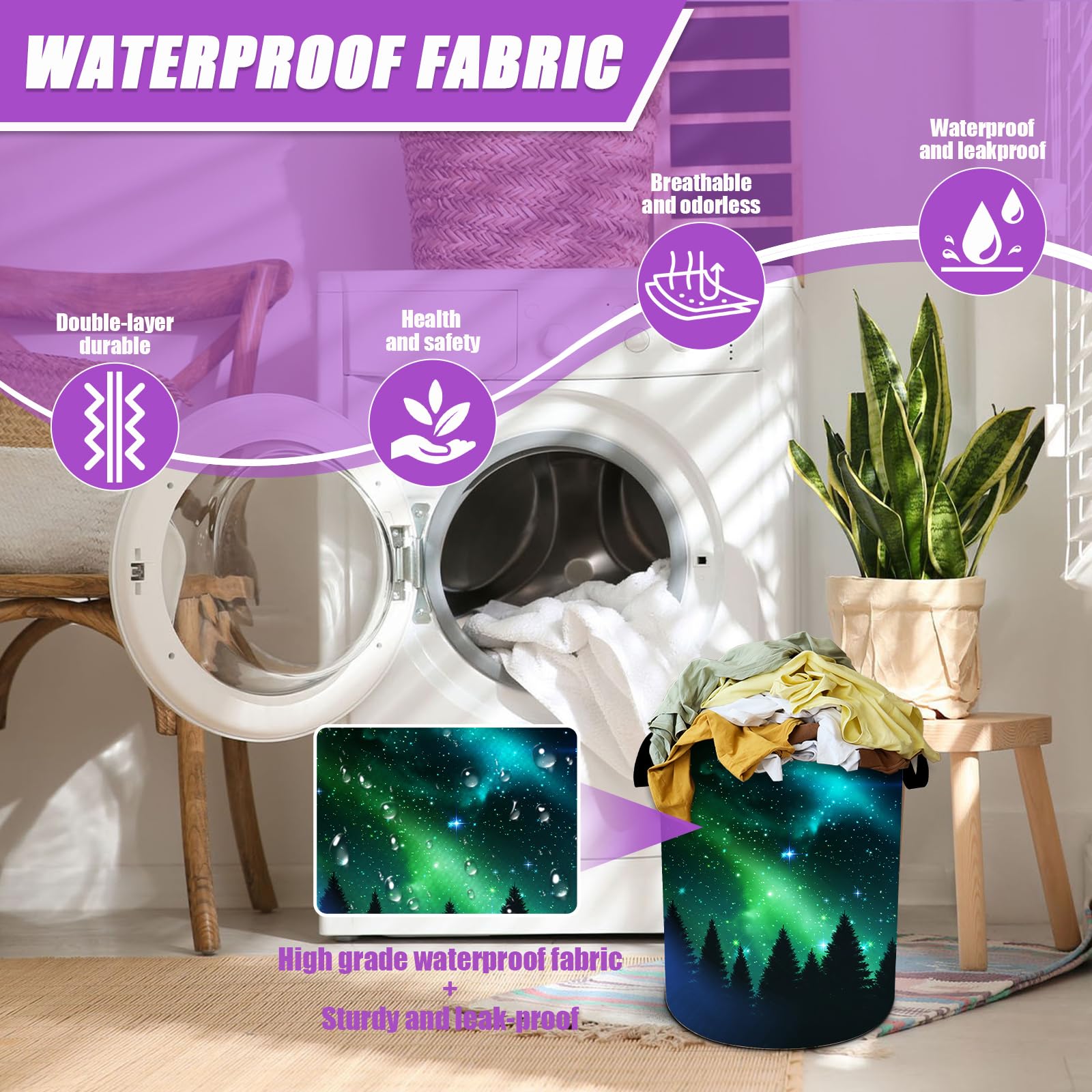 Starry Sky Forest Laundry Basket Foldable Laundry Hamper Tote Bag Storage Bucket Toy Organizer For Bathroom/Laundry/Bedroom（19.6x15.7inch）