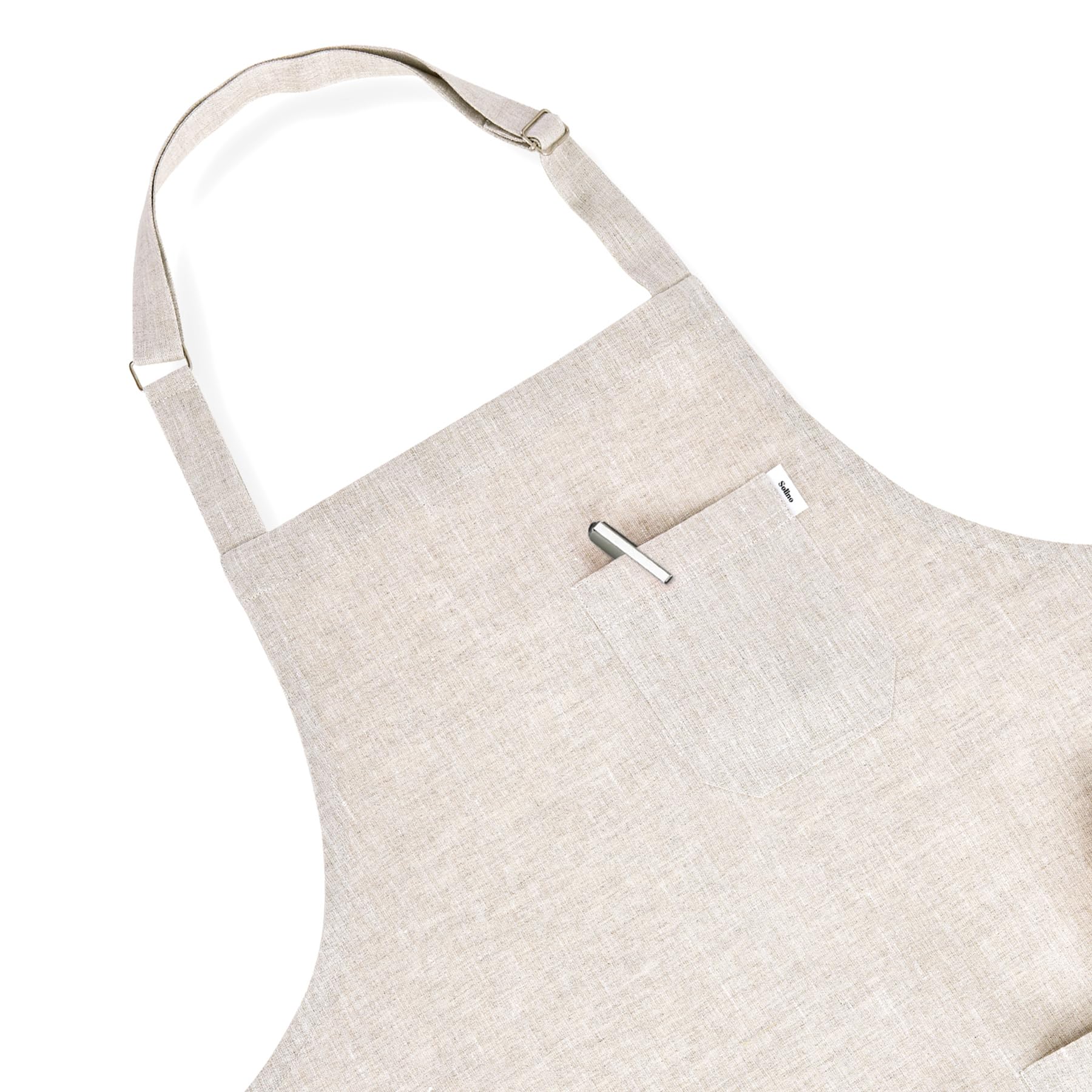 Solino Home Linen Kitchen Apron for Men & Women - Light Natural Bib Apron with Front Pockets - Handcrafted from European Flax