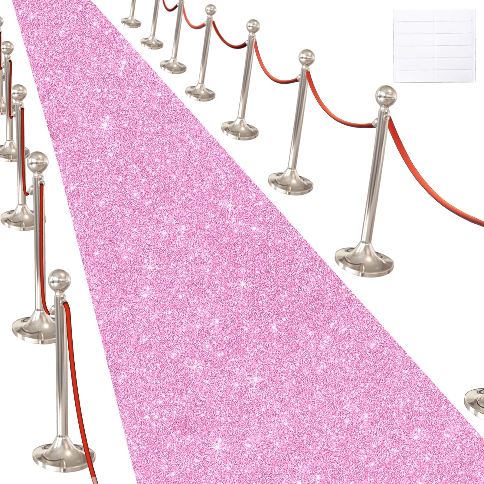 Glitter Carpet Runner for Party -200 GSM Thickness Non-Woven Fabric Runner Rug with Adhesive Tape, Hollywood Carpet for Event, Aisle Runner for Wedding Ceremony (Glitter Pink, 2.6FTx15FT)