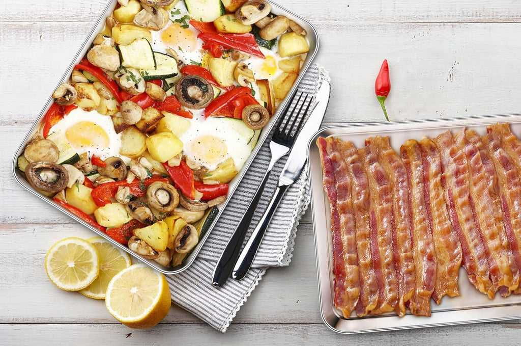 TeamFar Stainless Steel Baking Sheet Set - Heavy Duty Cookie Pan with Cooling Rack | 17.6 x 13 x 1 Inch, Non-Toxic, Dishwasher Safe - Set of 4