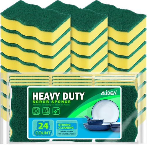 AIDEA Heavy Duty Dish Sponges - 24 Pack Stink-Free Cleaning Scrubber for Home & Kitchen