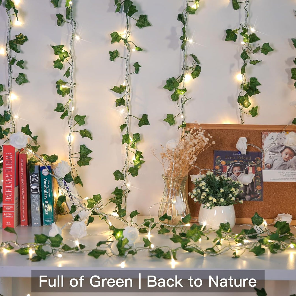 Suddus Ivy String Lights - 33ft 100 LED Fairy Lights with Remote for Bedroom, Garden & Party Decor | Warm White
