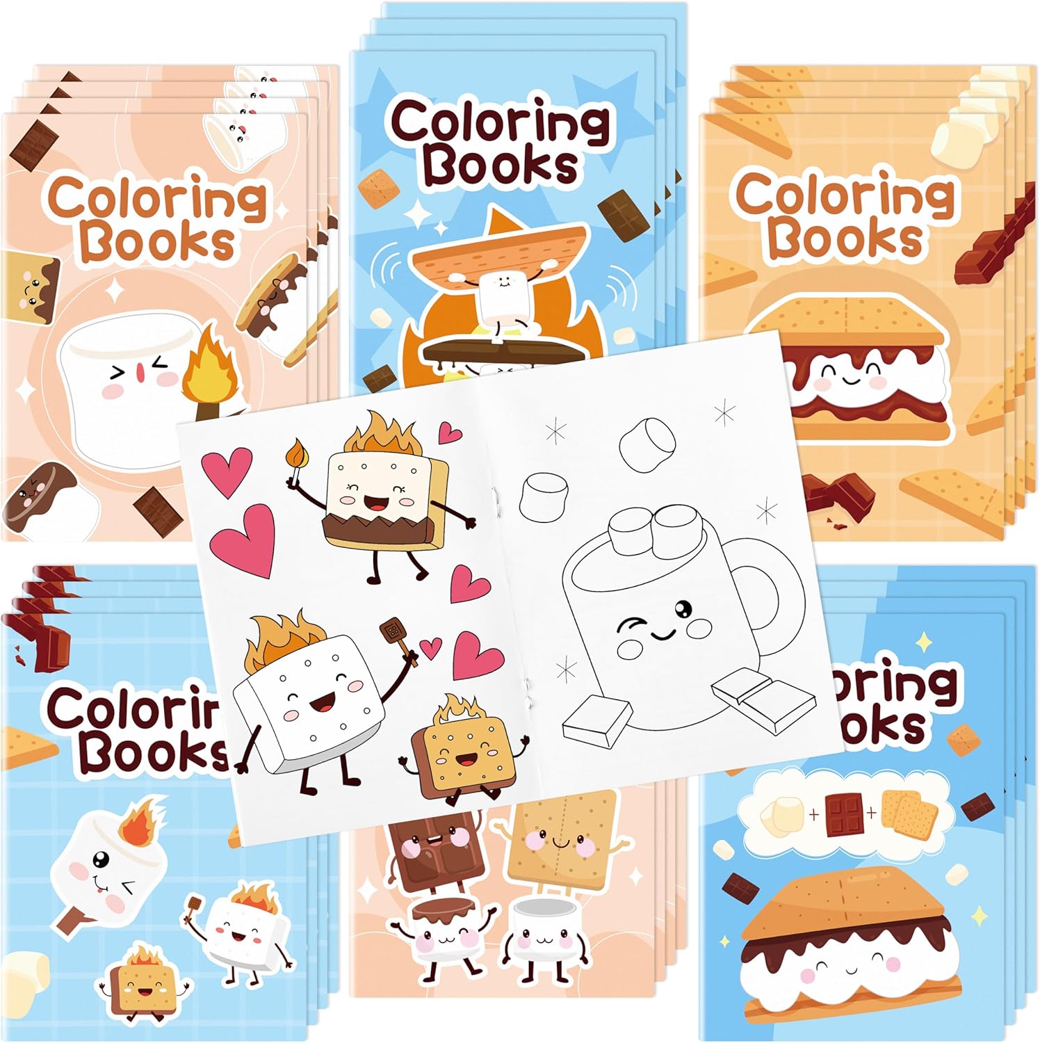 Marshmallow Mini Coloring Books - 24Pcs Campfire-Themed Art Set for Kids' Birthday Party Favors