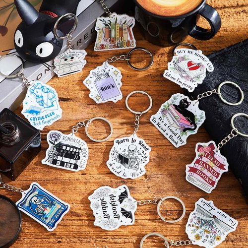 Equsion 24 Pcs Book Lovers Gifts Funny Book Keychain Bookish Party Favor Accessories, Xmas Birthday Gifts for Women (Retro)