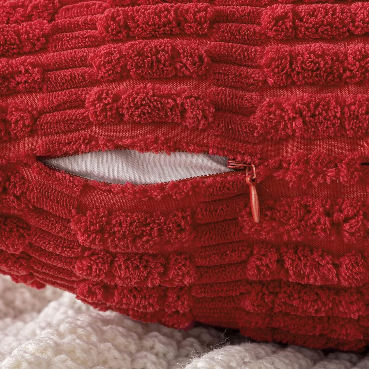 MIULEE Red Corduroy Decorative Pillow Covers - Soft Boho Striped 18x18 Inch for Modern Farmhouse Decor