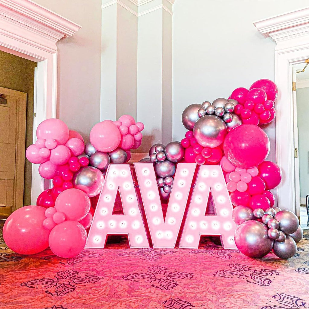 NISOCY Pink Balloons Garland Arch Kit - 124pcs Hot Pink Metallic Balloons for Valentine's Day & Birthday Decor