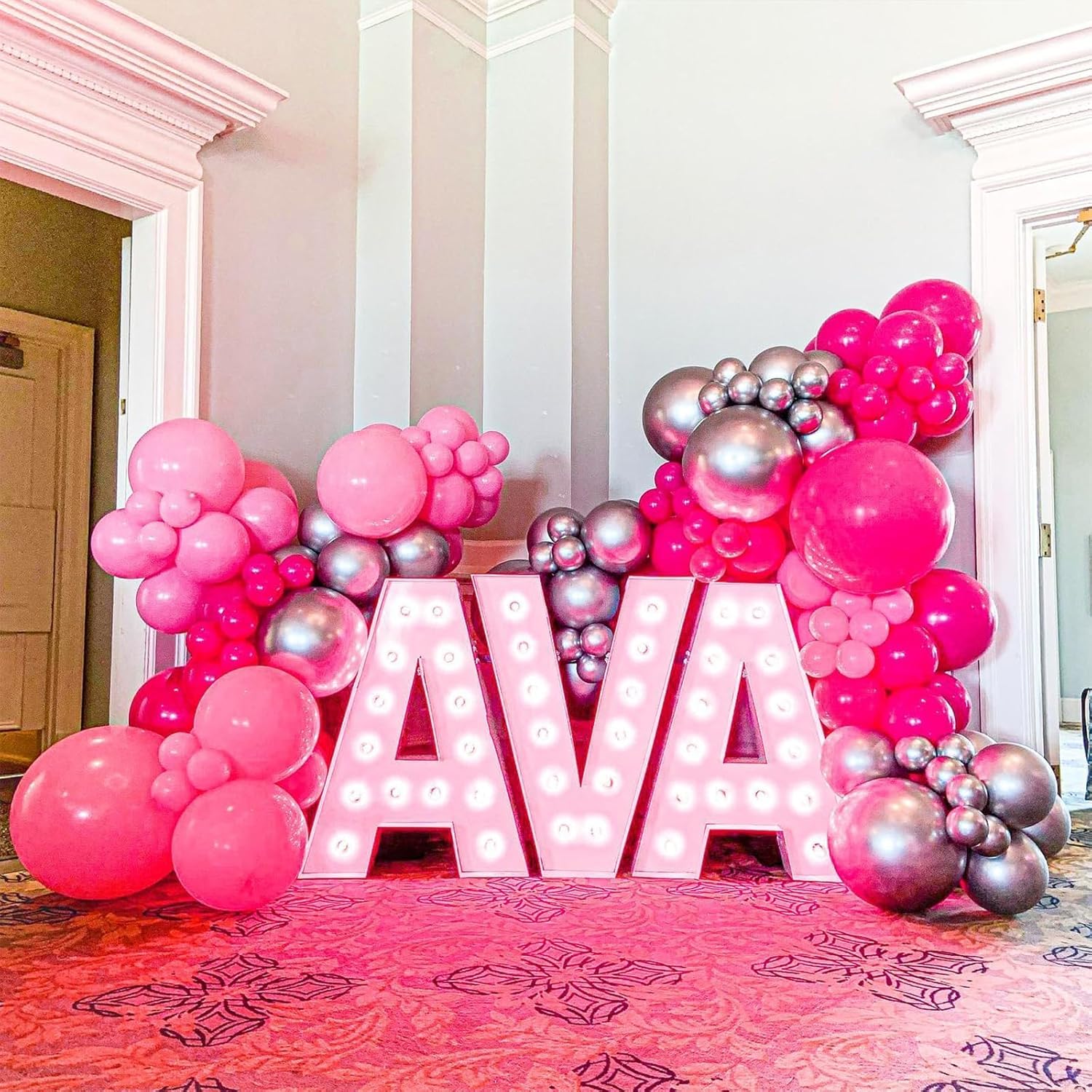 NISOCY Pink Balloons Garland Arch Kit - 124pcs Hot Pink Metallic Balloons for Valentine's Day & Birthday Decor