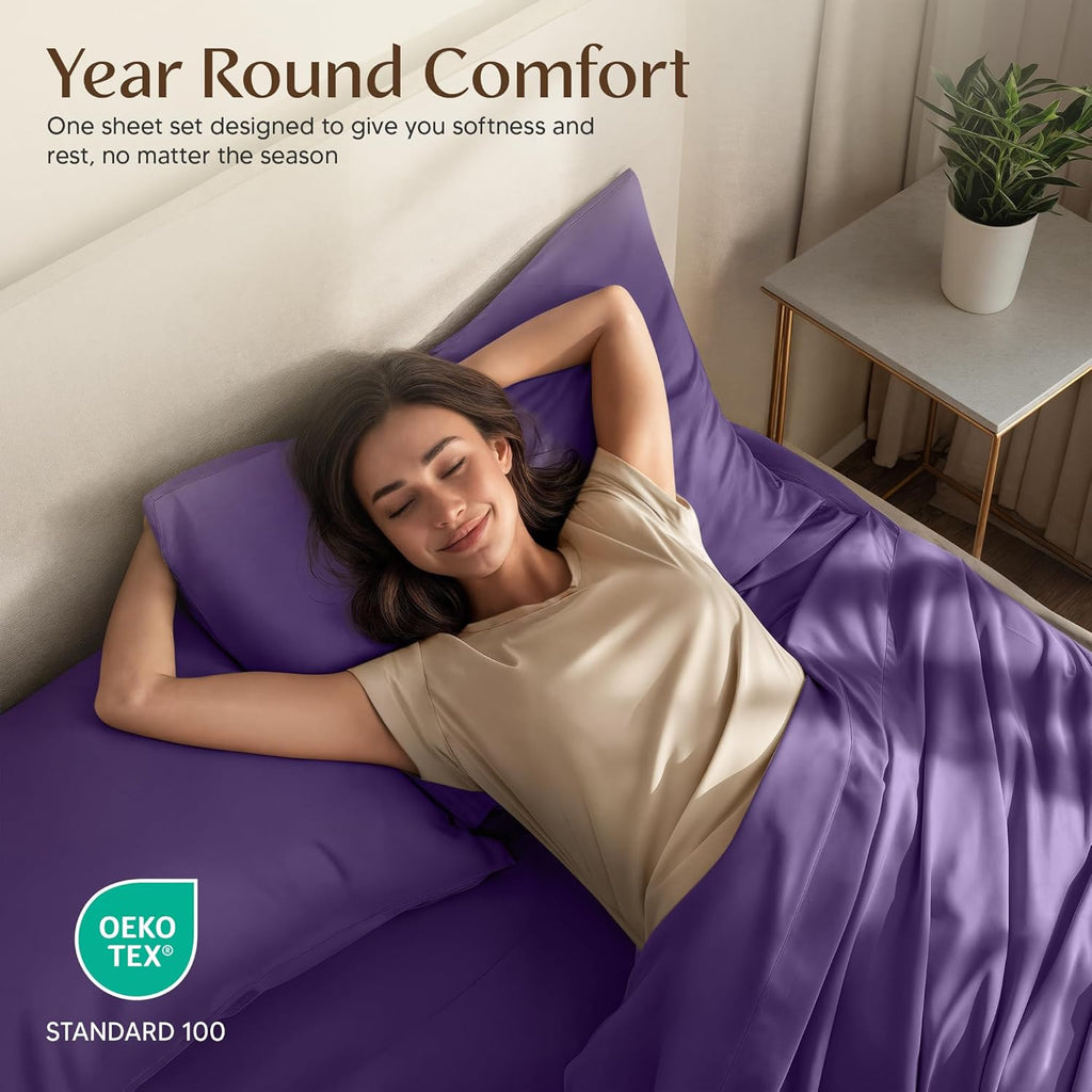 Utopia Bedding King Size Sheet Set - 4 Piece Soft Microfiber Bed Sheets | Oeko Tex Certified (Eggplant)