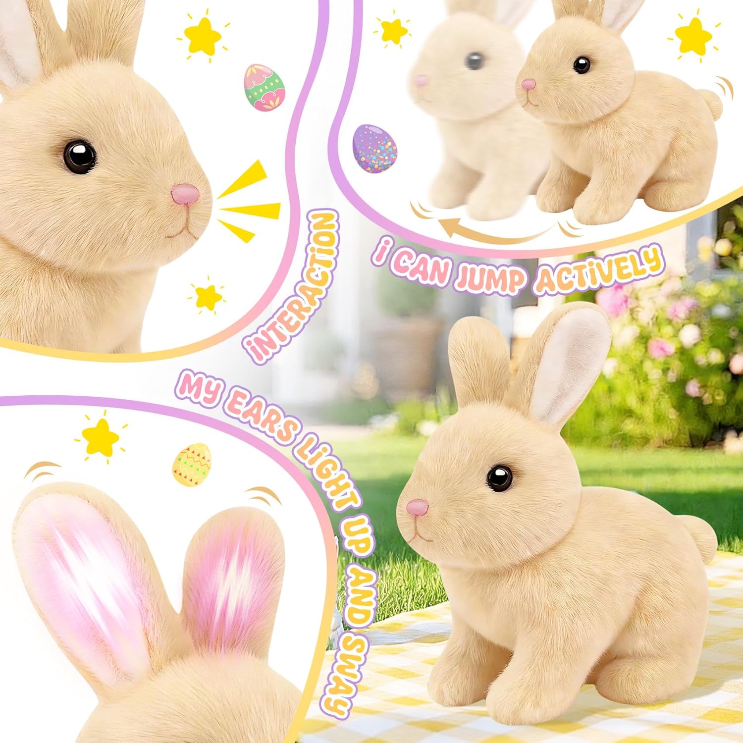 Skiennix Realistic Bunny Toy - Interactive Hopping Rabbit Set with Sounds & Headband | Brown