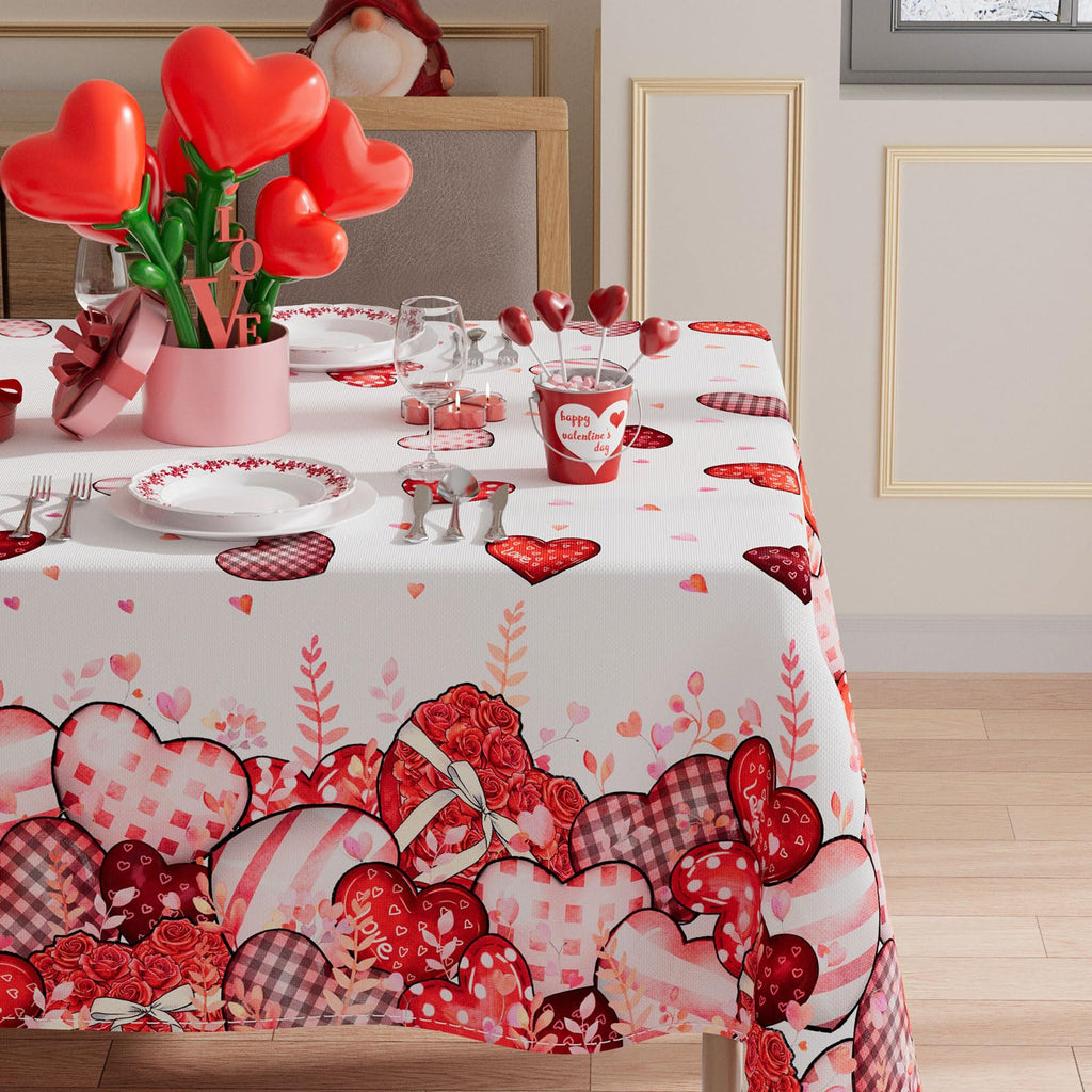 XCHI Love Hearts Valentine's Day Tablecloth Rectangle Table Cloth Washable Table Covers for Indoor Dining Home Party Decorations 60x84 Inch