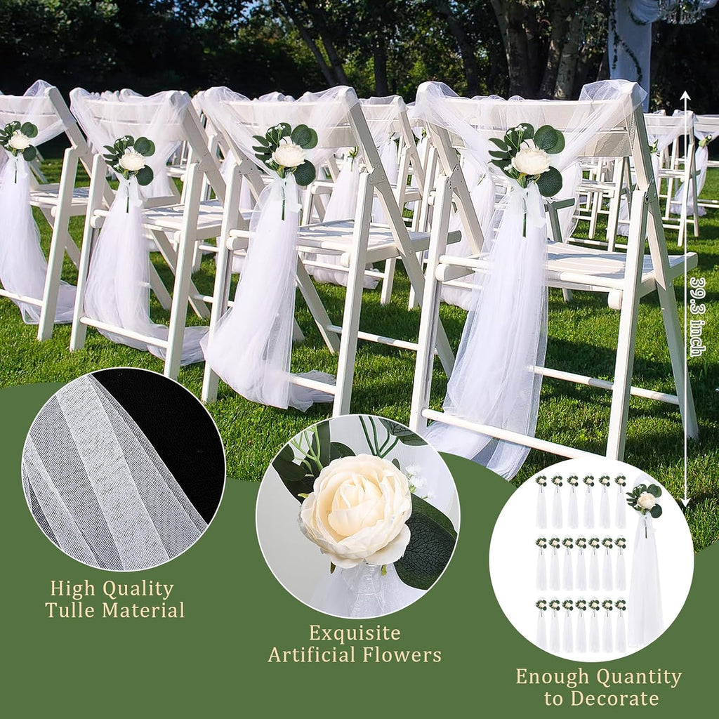 Regine Switzerland Wedding Aisle Decorations - 39.4 Inches Artificial Silk Rose Flowers with Long Tulle Tails in Champagne