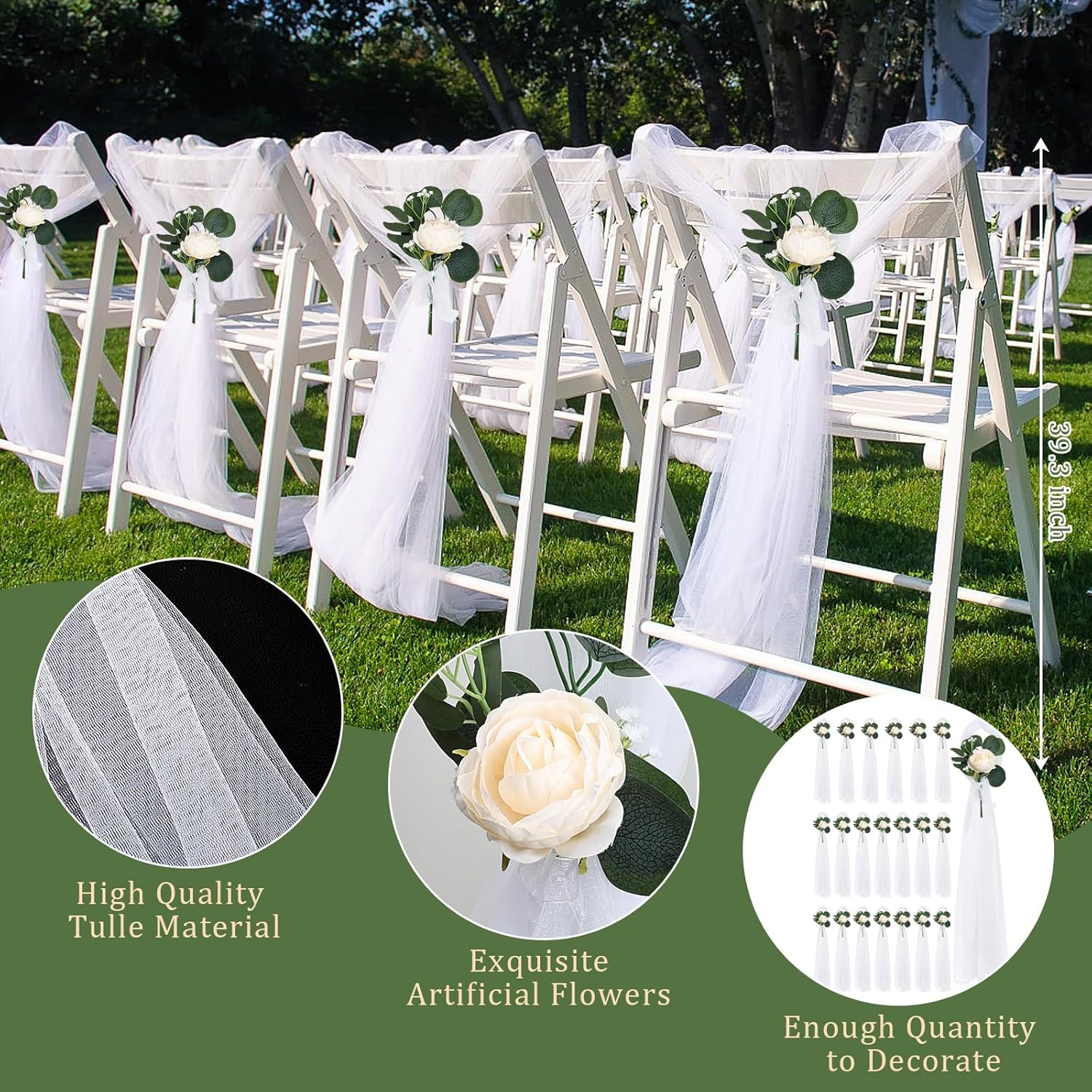 Regine Switzerland Wedding Aisle Decorations - 39.4 Inches Artificial Silk Rose Flowers with Long Tulle Tails in Champagne