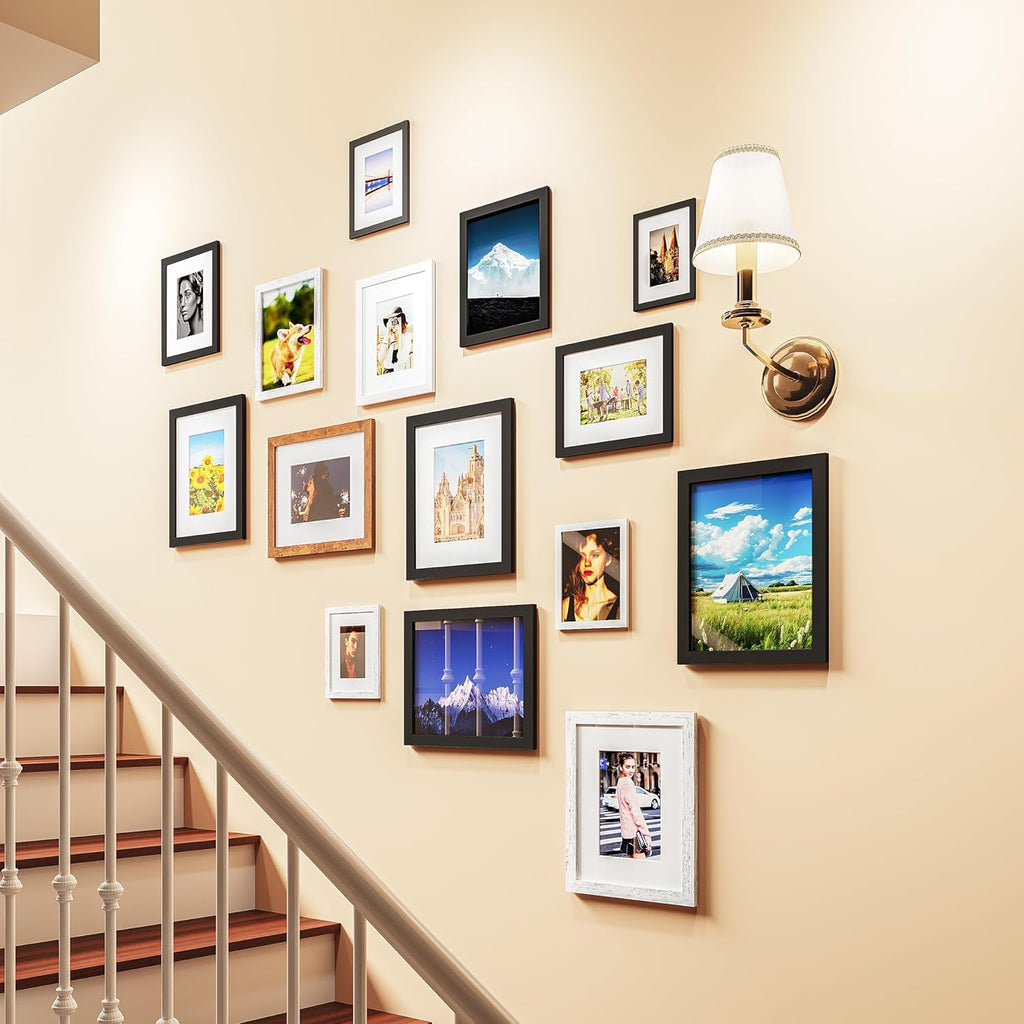Picrit 8x10 Picture Frame Set of 12 - Versatile Display for 5x7 with Mat or 8x10 Without Mat | Black