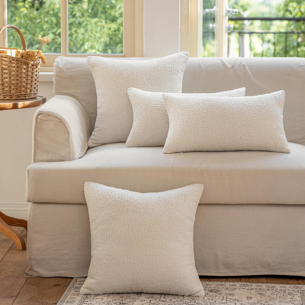 GEEORY Decorative Throw Pillow Covers 18x18 Inch Pack of 2,Textured Boucle Neutral Cushion Cases for Bed Couch Sofa, Accent Modern Farmhouse & Minimalist Home Decor (Cream) GE02-18