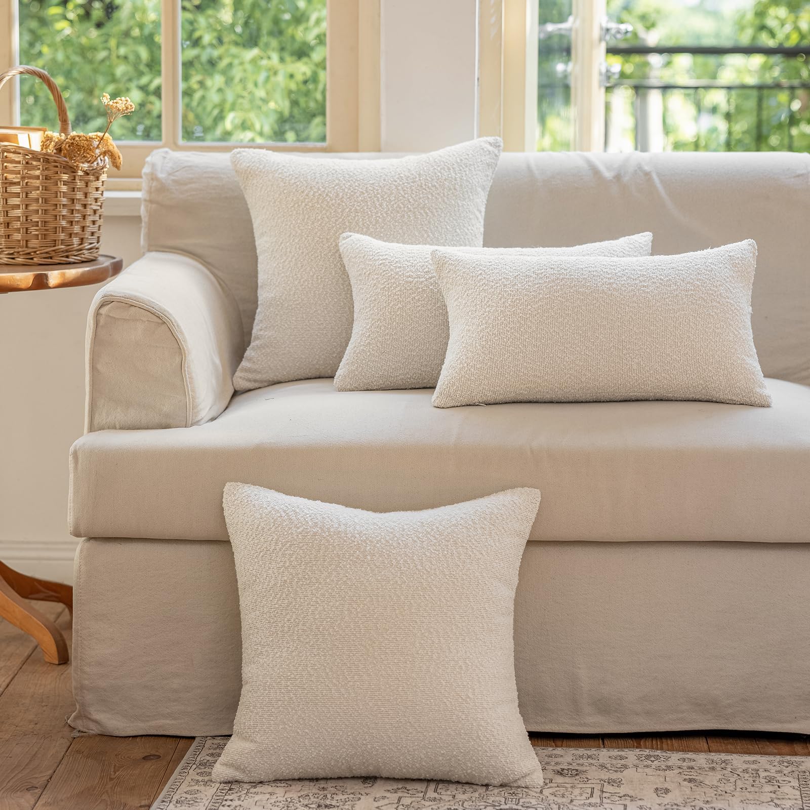 GEEORY Decorative Throw Pillow Covers 18x18 Inch Pack of 2,Textured Boucle Neutral Cushion Cases for Bed Couch Sofa, Accent Modern Farmhouse & Minimalist Home Decor (Cream) GE02-18