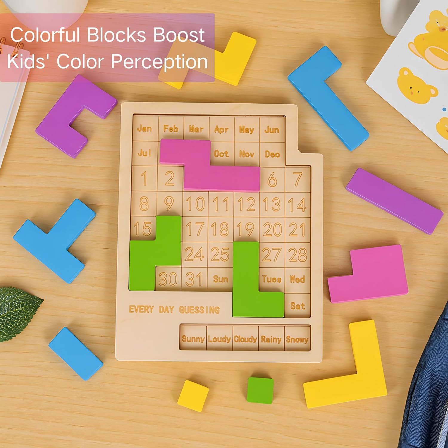 Wooden Daily Calendar Puzzle - 365 Days of Challenges | Stylish Desk Block Calendar for Home & Office