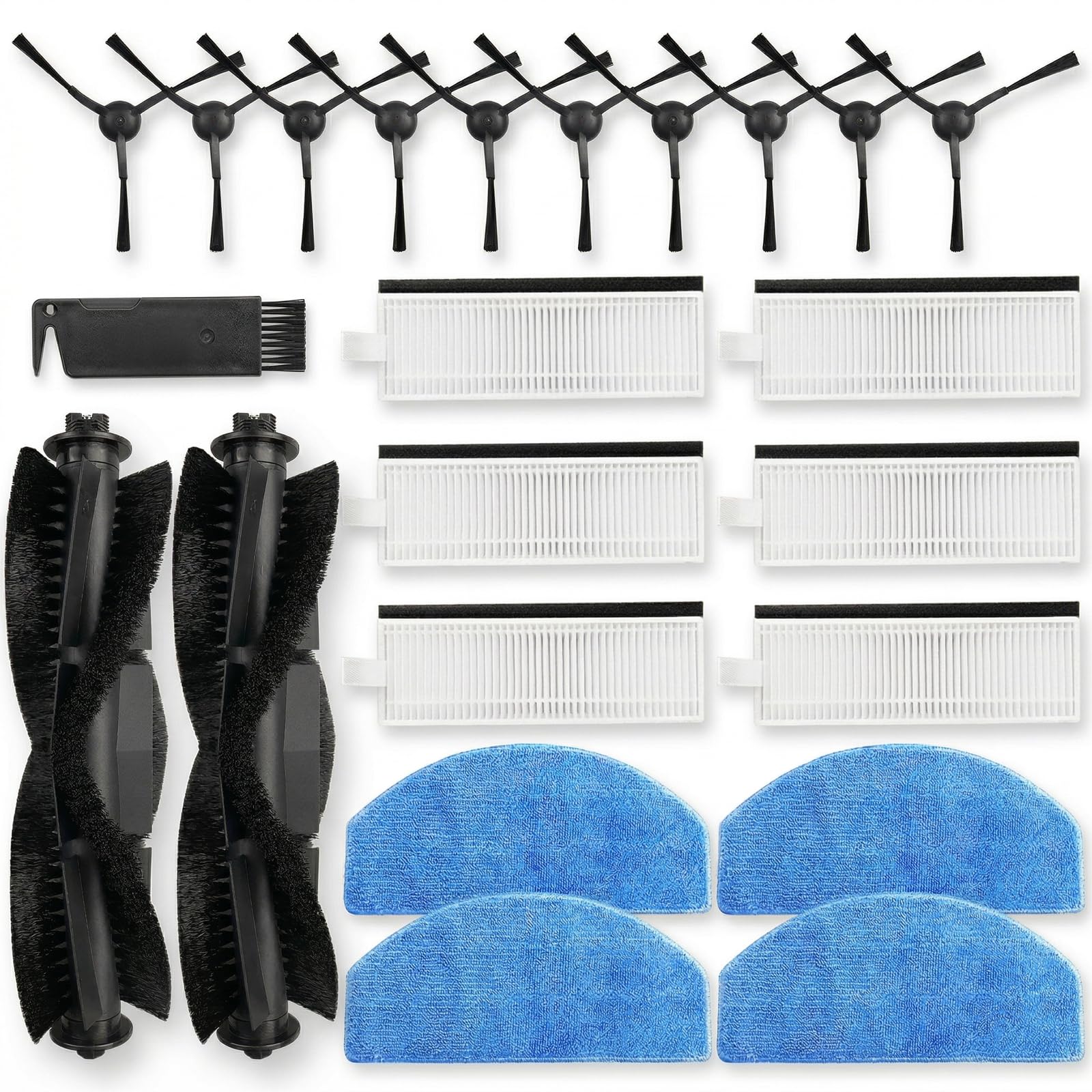 Vacking Replacement Parts fit for Tikom G8000/G8000 Pro, Honiture G20/G20 Pro, Laresar Evol 3/Evol 3s, Airzeen G20 Pro, 2 Roller Brushes, 4 Mop Pads,6 Filters,10 Side Brushes,1 Tool【NOT for G8000 MAX】