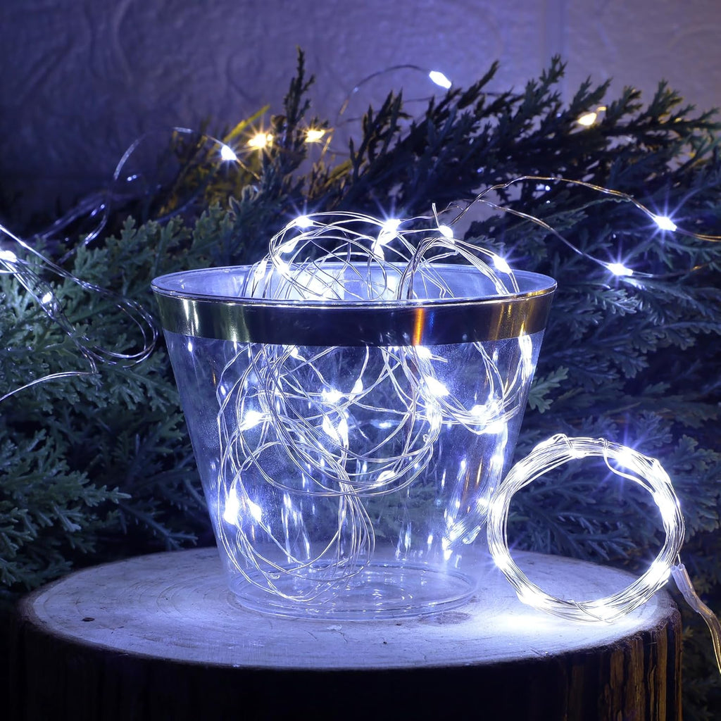 WATERGLIDE 12 Pack Fairy Lights - Battery Operated 20 LED Mini String Lights | Waterproof Silver Wire for Wedding & Party Decor