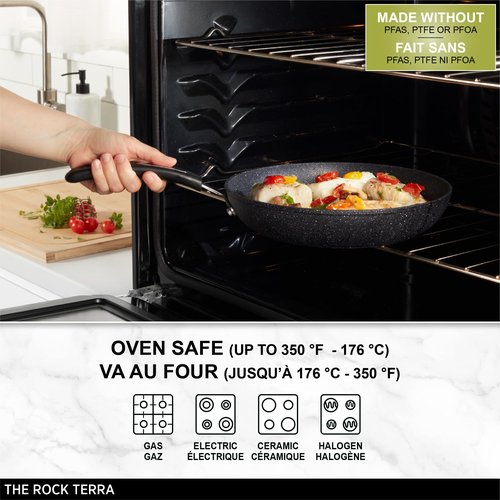 Starfrit The Rock Terra 30cm (12'') Ceramic Non-Stick Fry Pan - Thick Aluminum Base - PFAS Free - Easy to Clean - Black Marble